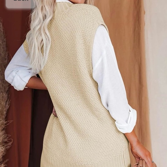 Vintage V-Neck Cable Loose Knit Beige Cream Off White Pullover Sweater Vest - Picture 5 of 8